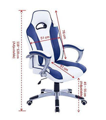 High Back Racing Sport Gaming Style Computer Office Desk PU Leather Swivel Chair in Contrasting Colours, White & Blue