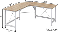 Cherry Tree Furniture Large L-Shaped Corner Desk Computer Workstation 150x150 x73 cm Wood & White Frame