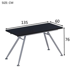 Modern Design 135 x 60 cm Glass Top Desk with Steel Frame, Black