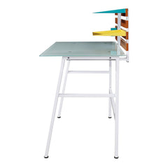 LEROY White Glass Top Writing Desk with White Steel Frame