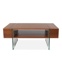 JUPITER Walnut Living Room Coffee Table with Glass Sheet Legs