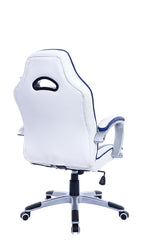 High Back Racing Sport Gaming Style Computer Office Desk PU Leather Swivel Chair in Contrasting Colours, White & Blue