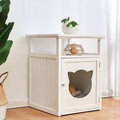 Cherry Tree Furniture BASTET Wooden Cat Cave Bedside Cabinet | Litter Box | Cat House Nightstand White