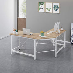 Cherry Tree Furniture Large L-Shaped Corner Desk Computer Workstation 150x150 x73 cm Wood & White Frame