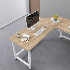 Cherry Tree Furniture Large L-Shaped Corner Desk Computer Workstation 150x150 x73 cm Wood & White Frame