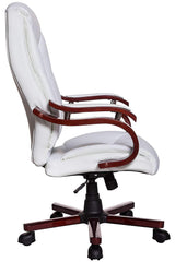 Luxury Wooden Frame Extra Padded Desk Computer Office Chair in Cream White