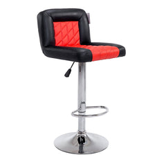 Faux Leather Chrome Base Diamond Stitch Bar Stool MB-208 in Pair, Black & Red