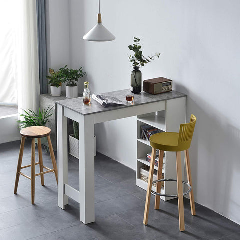 Cherry Tree Furniture BARUM White Bar Table with Grey Concrete Effect Top & 4-Layer Shelving Unit