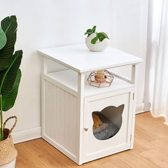 Cherry Tree Furniture BASTET Wooden Cat Cave Bedside Cabinet | Litter Box | Cat House Nightstand White