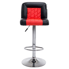 Faux Leather Chrome Base Diamond Stitch Bar Stool MB-208 in Pair, Black & Red