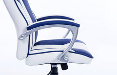 High Back Racing Sport Gaming Style Computer Office Desk PU Leather Swivel Chair in Contrasting Colours, White & Blue