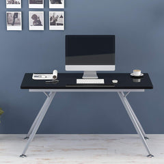 Modern Design 135 x 60 cm Glass Top Desk with Steel Frame, Black