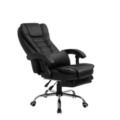 Luxury Extra Padded High Back Recline Faux Leather Relaxing Executive Chair With Footrest, Black