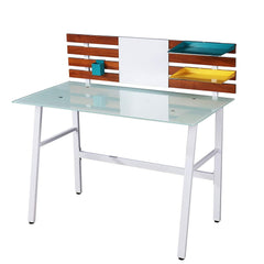 LEROY White Glass Top Writing Desk with White Steel Frame