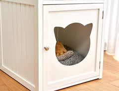 Cherry Tree Furniture BASTET Wooden Cat Cave Bedside Cabinet | Litter Box | Cat House Nightstand White