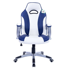 High Back Racing Sport Gaming Style Computer Office Desk PU Leather Swivel Chair in Contrasting Colours, White & Blue