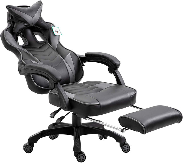 Cherry Tree Furniture High Back Recliner Gaming Chair with Cushion & Retractable Footrest Black & Grey