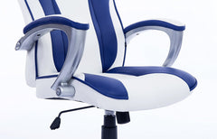 High Back Racing Sport Gaming Style Computer Office Desk PU Leather Swivel Chair in Contrasting Colours, White & Blue