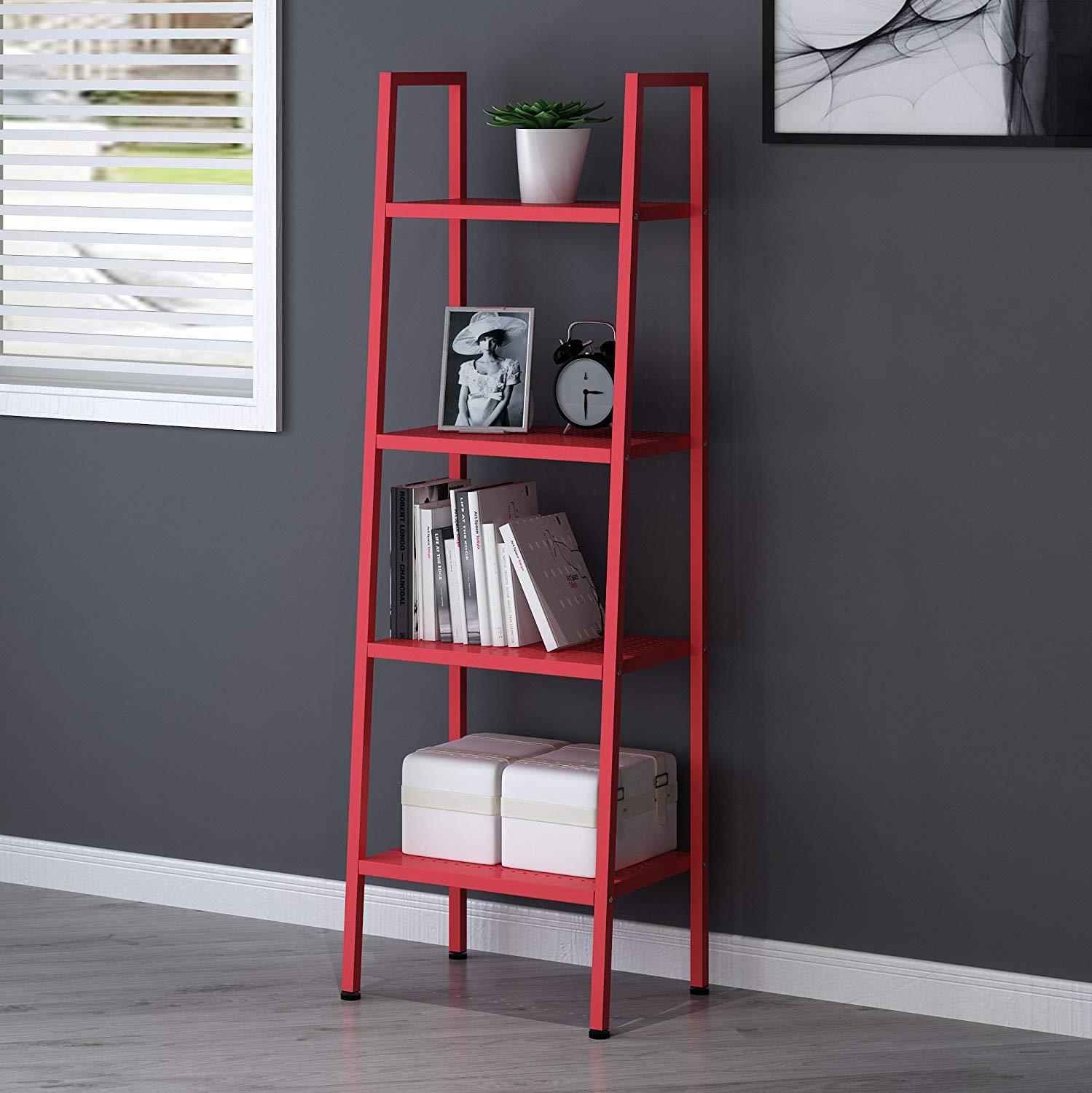 HUBA 4-Tier Shelving Unit Display Stand, Red