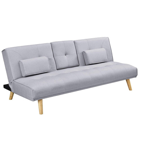 ACRUX 3-Seater Sofa Bed with Cup Holders & Cushions, Light Grey Fabric