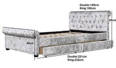 MAIA Luxurious Crushed Velvet Sleigh Bed with 4-Drawer Storage, Silver