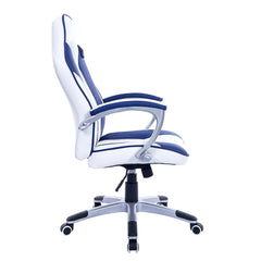 High Back Racing Sport Gaming Style Computer Office Desk PU Leather Swivel Chair in Contrasting Colours, White & Blue