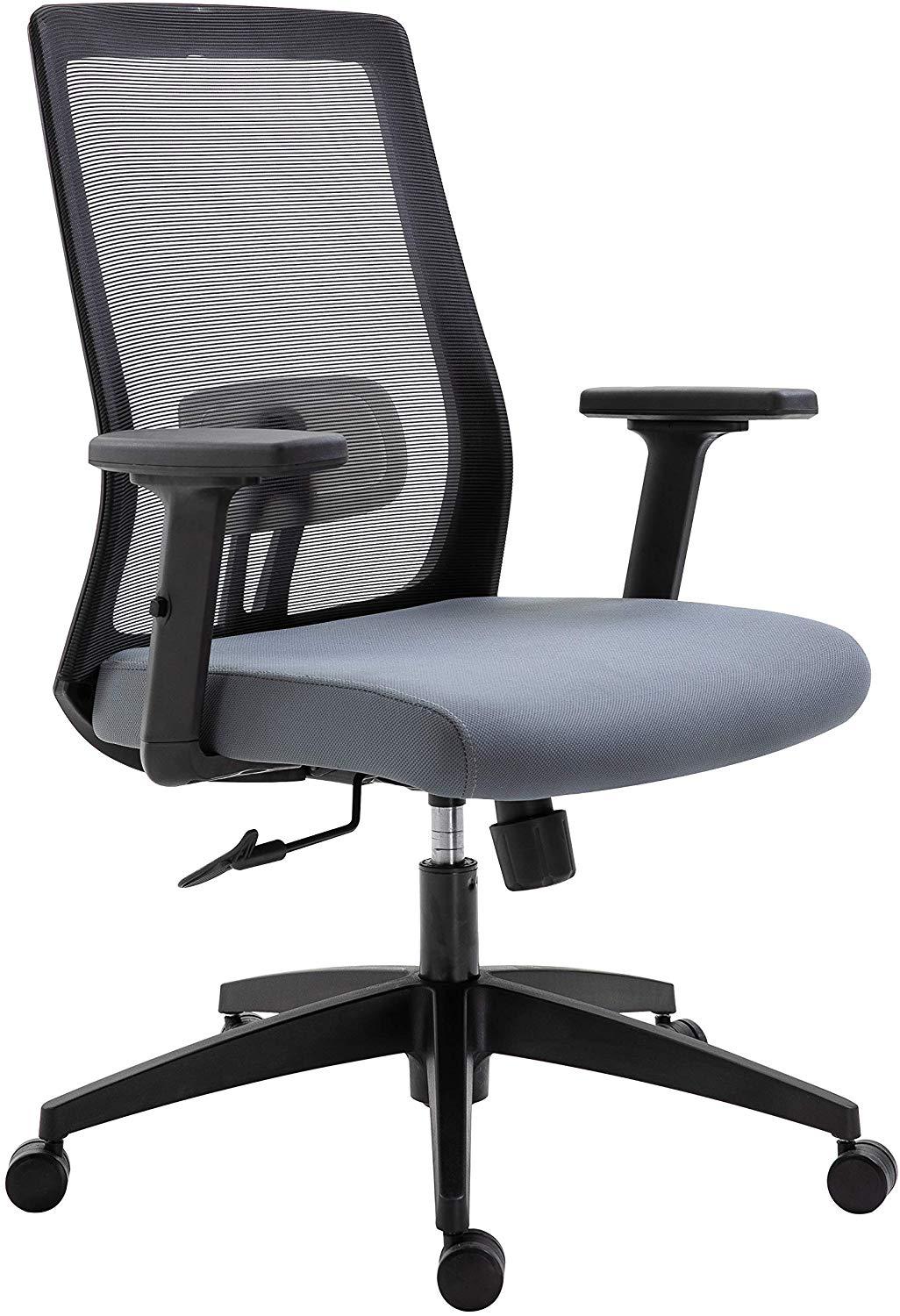 Cherry Tree Furniture Mesh Fabric Desk Chair Office Chair with Adjustable Armrests & Lumbar Support Grey, Without Headrest