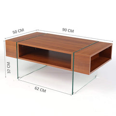 JUPITER Walnut Living Room Coffee Table with Glass Sheet Legs