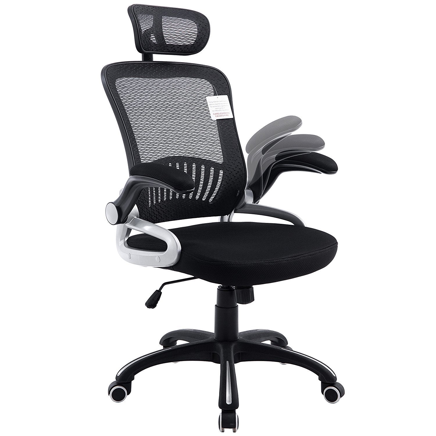 Mesh High Back Extra Padded Swivel Office Chair with Head Support & Adjustable Arms, Black