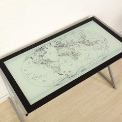 COLUMBUS World Map Tempered Glass Desk with Silver Frame