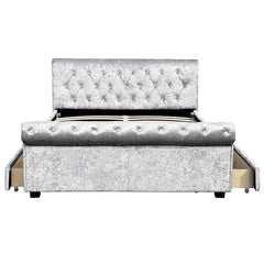 MAIA Luxurious Crushed Velvet Sleigh Bed with 4-Drawer Storage, Silver