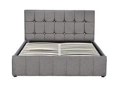 MIRA Gas-lift Storage Bed Ottoman Bed with Diamante Studded Headboard, Grey Fabric