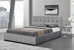 MIRA Gas-lift Storage Bed Ottoman Bed with Diamante Studded Headboard, Grey Fabric