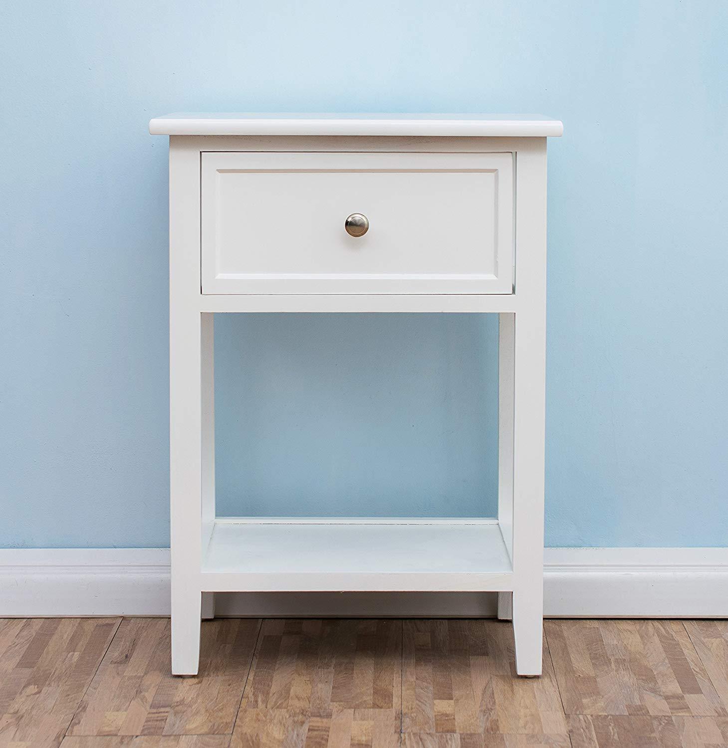 Wood White 1-Drawer Bedside Table Nightstand Cabinet