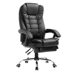 Luxury Extra Padded High Back Recline Faux Leather Relaxing Executive Chair With Footrest, Black