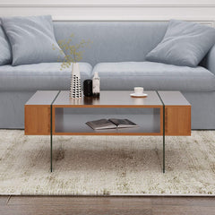 JUPITER Walnut Living Room Coffee Table with Glass Sheet Legs