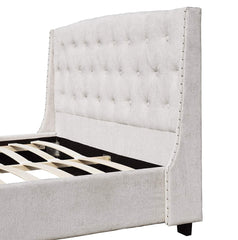 LUCIDA Chenille Fabric Buttoned Headboard Bed Frame in Light Grey SF852