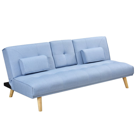 ACRUX 3-Seater Sofa Bed with Cup Holders & Cushions, Light Blue Fabric