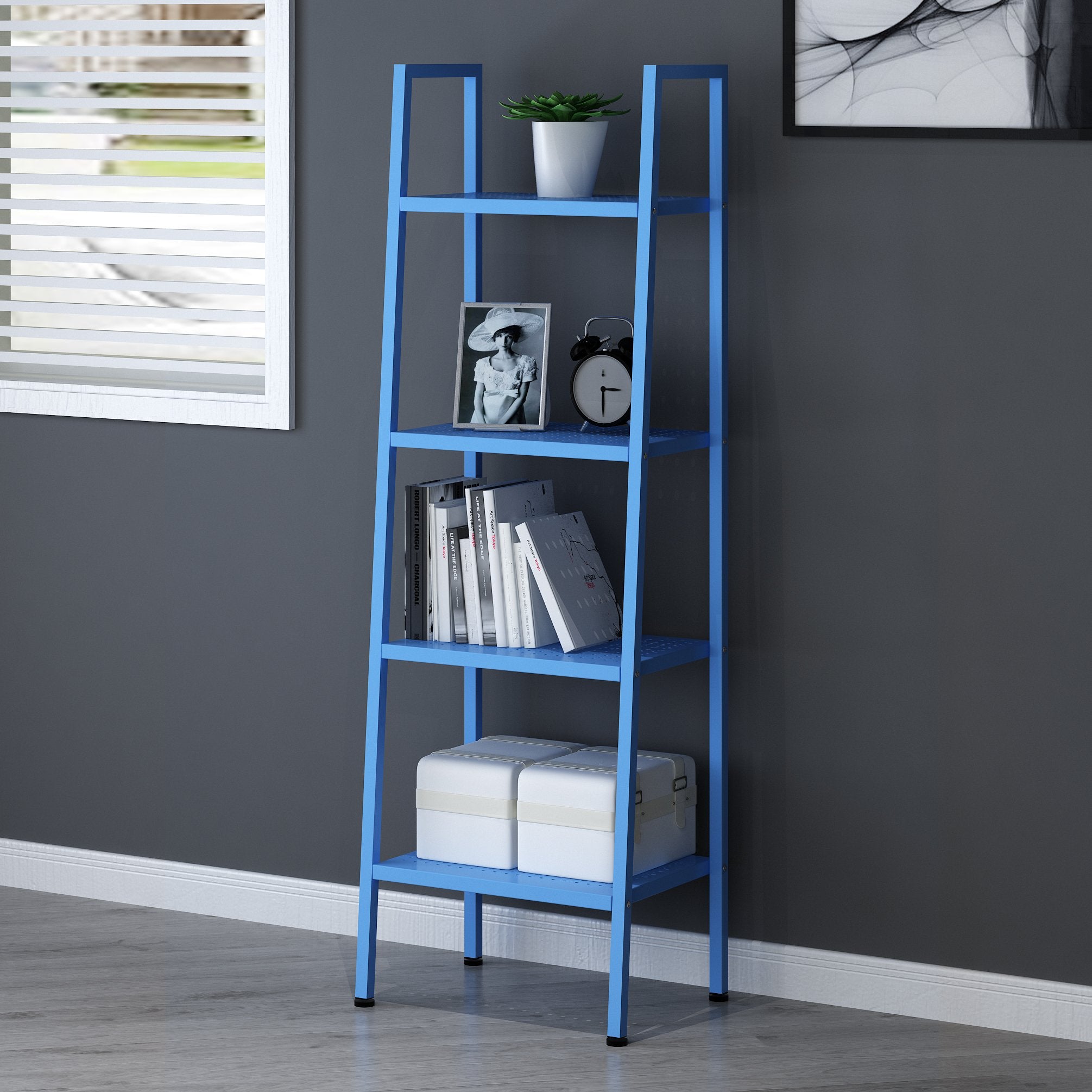 HUBA 4-Tier Shelving Unit Display Stand, Blue