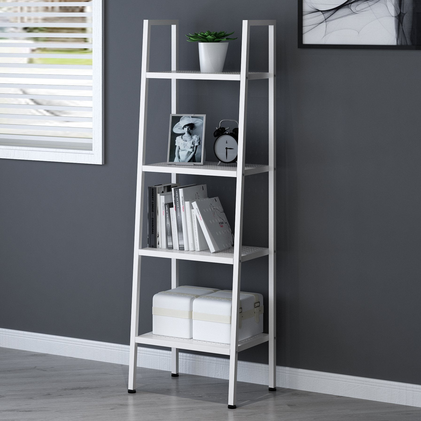 HUBA 4-Tier Shelving Unit Display Stand, White