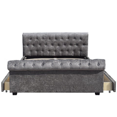 MAIA Luxurious Crushed Velvet Sleigh Bed with 4-Drawer Storage, Charcoal