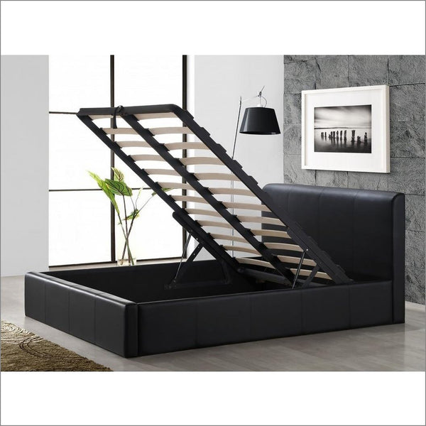 Black Storage Ottoman Gas Lift Faux Leather Upholstered Bed